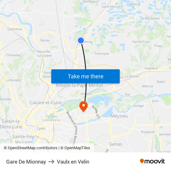 Gare De Mionnay to Vaulx en Velin map