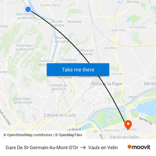 Gare De St-Germain-Au-Mont-D'Or to Vaulx en Velin map