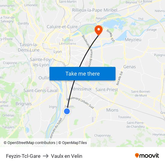 Feyzin-Tcl-Gare to Vaulx en Velin map
