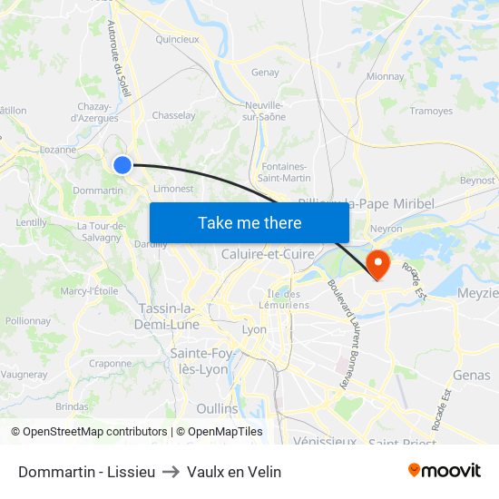 Dommartin - Lissieu to Vaulx en Velin map