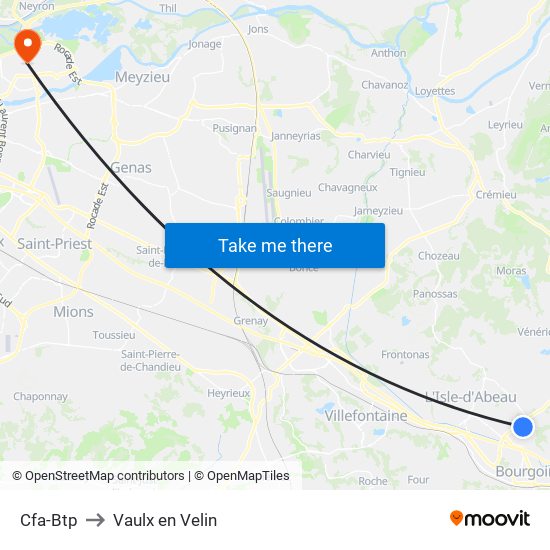Cfa-Btp to Vaulx en Velin map