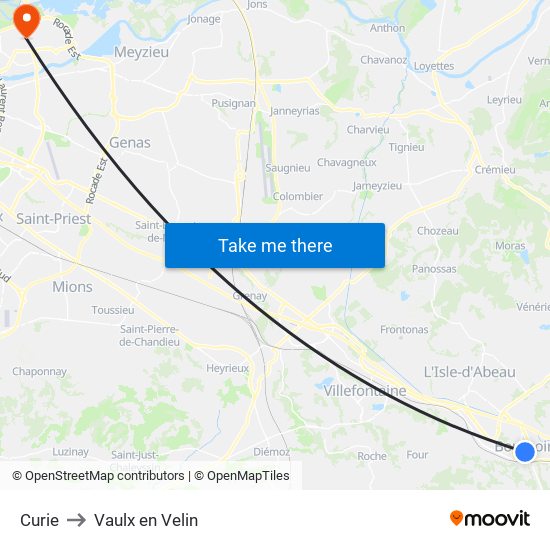 Curie to Vaulx en Velin map