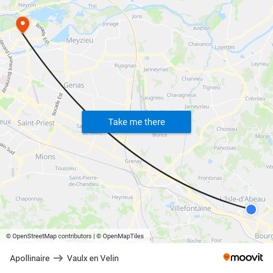 Apollinaire to Vaulx en Velin map