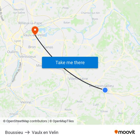Boussieu to Vaulx en Velin map