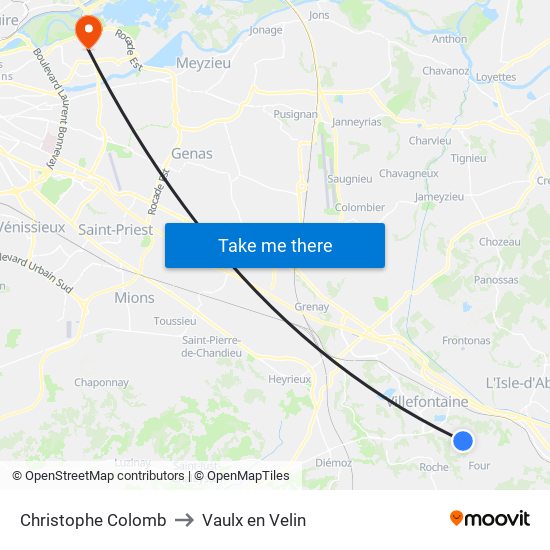 Christophe Colomb to Vaulx en Velin map