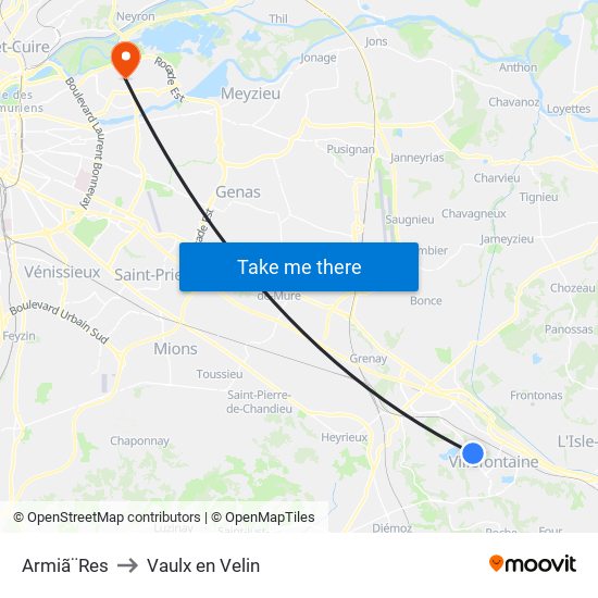 Armiã¨Res to Vaulx en Velin map