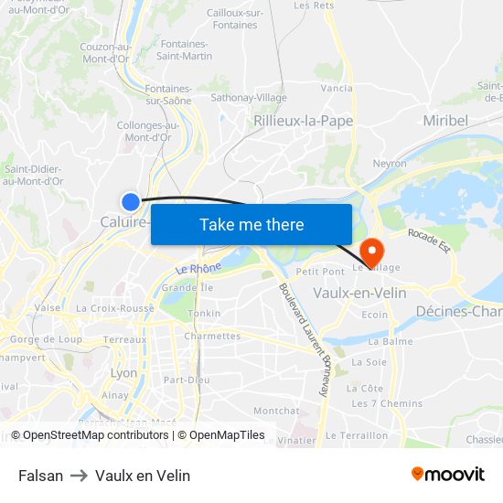 Falsan to Vaulx en Velin map