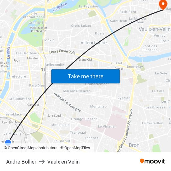 André Bollier to Vaulx en Velin map