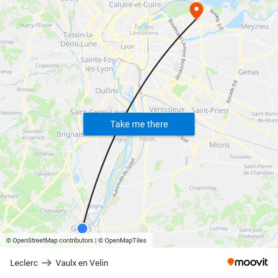 Leclerc to Vaulx en Velin map