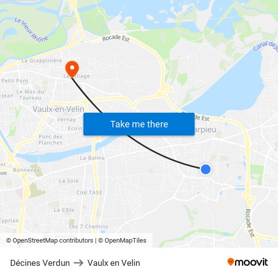 Décines Verdun to Vaulx en Velin map