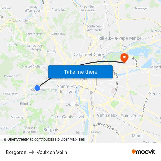 Bergeron to Vaulx en Velin map