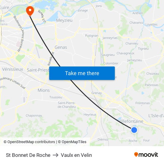 St Bonnet De Roche to Vaulx en Velin map
