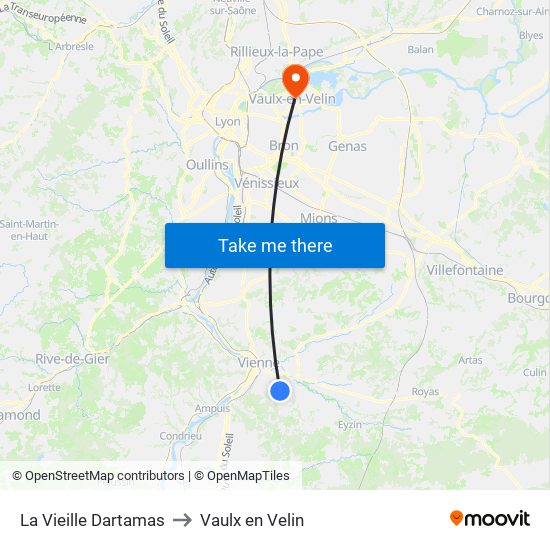 La Vieille Dartamas to Vaulx en Velin map