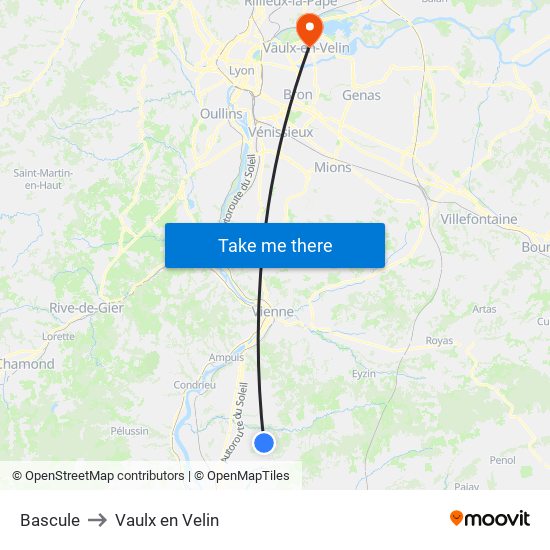 Bascule to Vaulx en Velin map