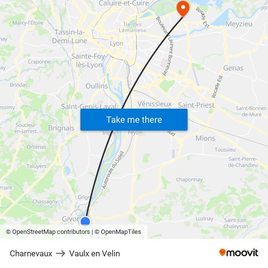 Charnevaux to Vaulx en Velin map