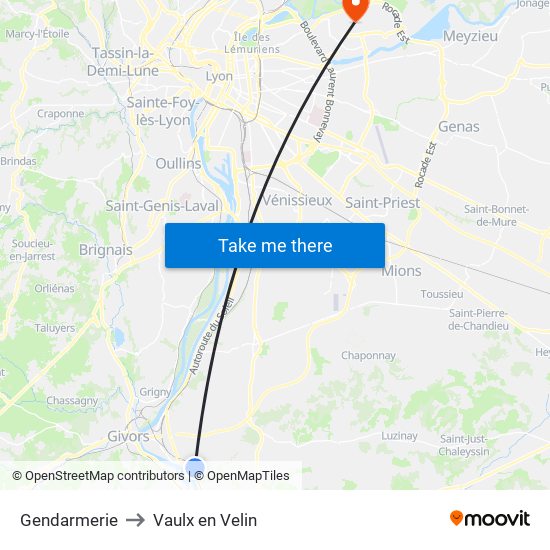 Gendarmerie to Vaulx en Velin map