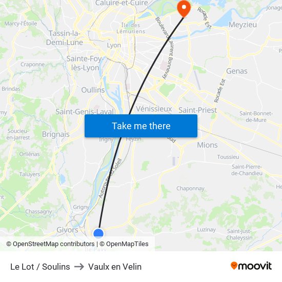 Le Lot / Soulins to Vaulx en Velin map