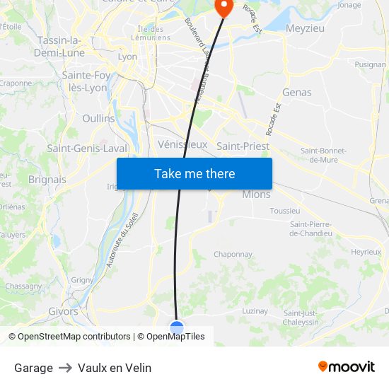 Garage to Vaulx en Velin map