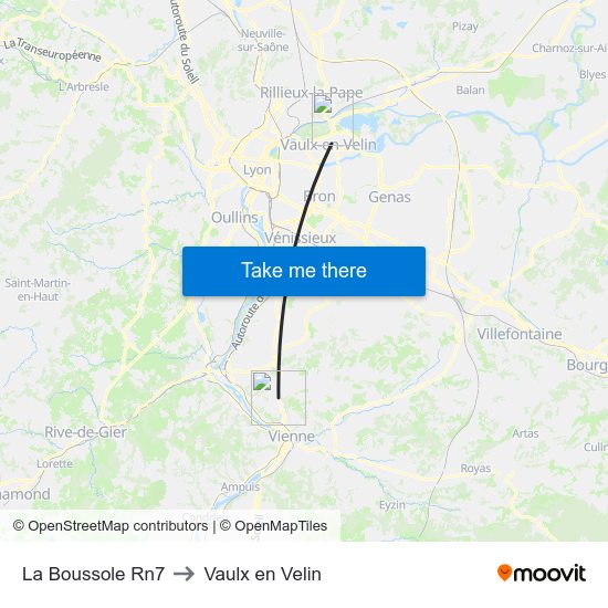 La Boussole Rn7 to Vaulx en Velin map