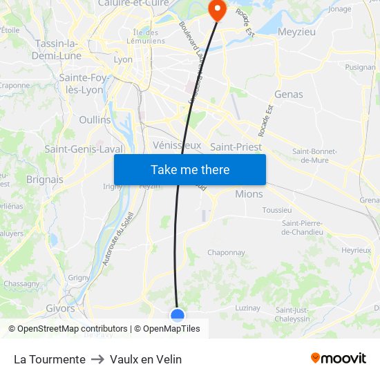 La Tourmente to Vaulx en Velin map
