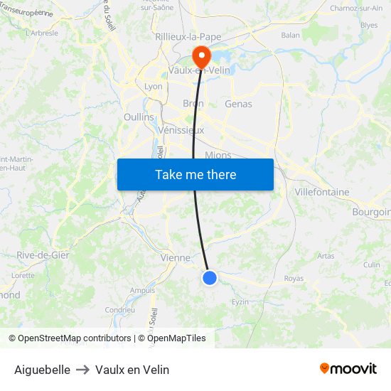 Aiguebelle to Vaulx en Velin map