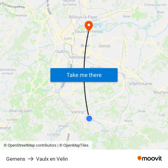 Gemens to Vaulx en Velin map