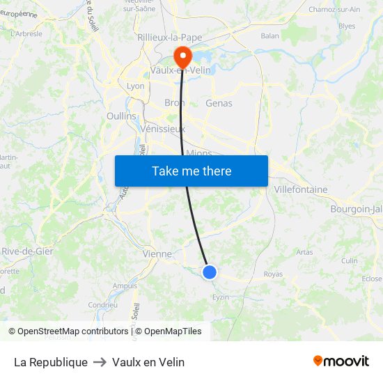 La Republique to Vaulx en Velin map