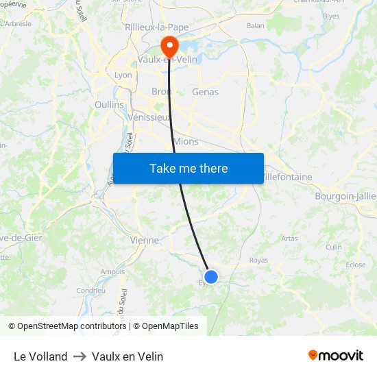 Le Volland to Vaulx en Velin map