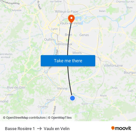 Basse Rosière 1 to Vaulx en Velin map