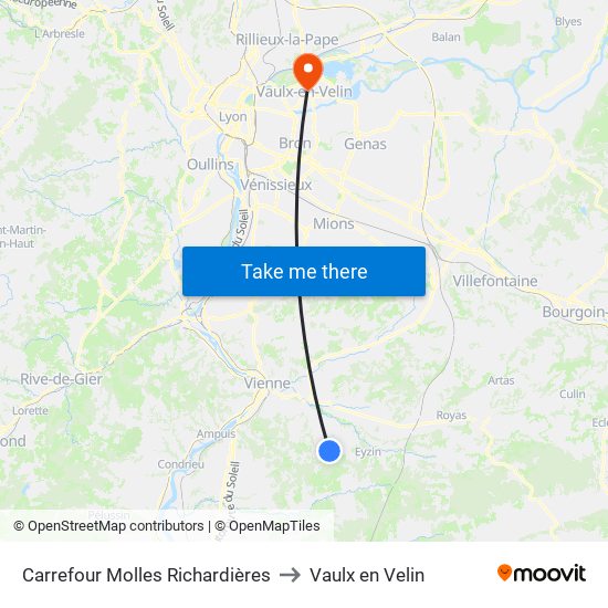 Carrefour Molles Richardières to Vaulx en Velin map