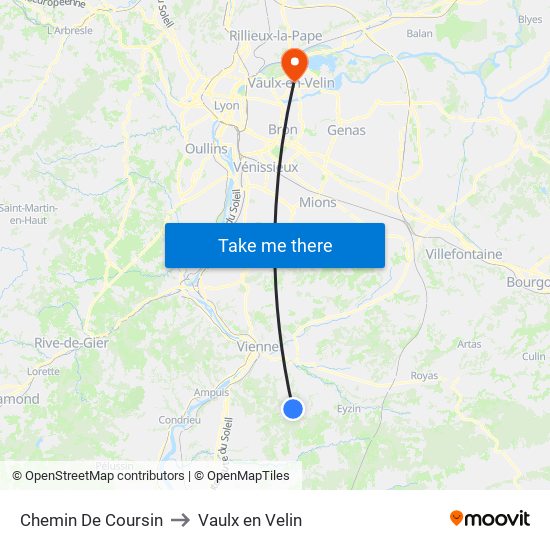 Chemin De Coursin to Vaulx en Velin map