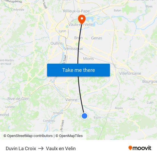 Duvin La Croix to Vaulx en Velin map