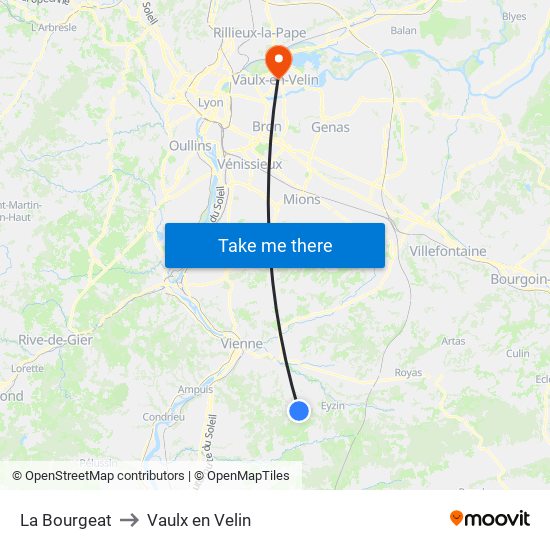 La Bourgeat to Vaulx en Velin map