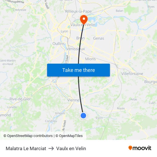 Malatra Le Marciat to Vaulx en Velin map
