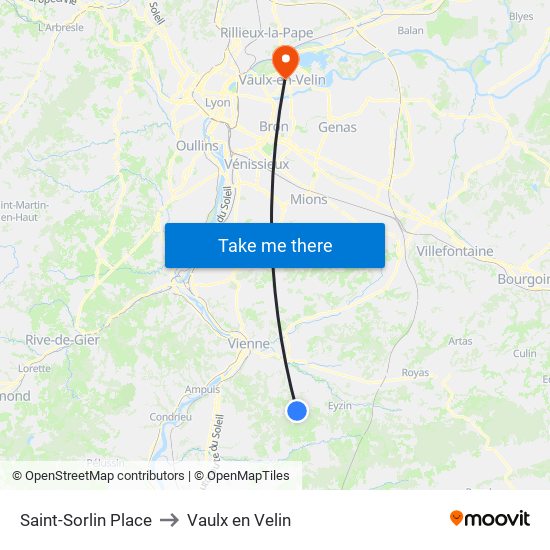 Saint-Sorlin Place to Vaulx en Velin map