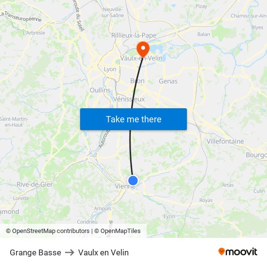 Grange Basse to Vaulx en Velin map