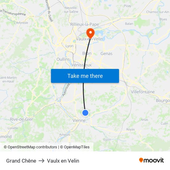 Grand Chêne to Vaulx en Velin map