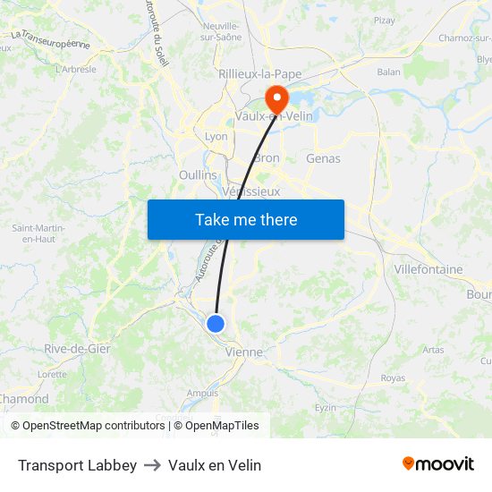 Transport Labbey to Vaulx en Velin map