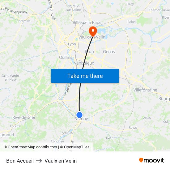 Bon Accueil to Vaulx en Velin map