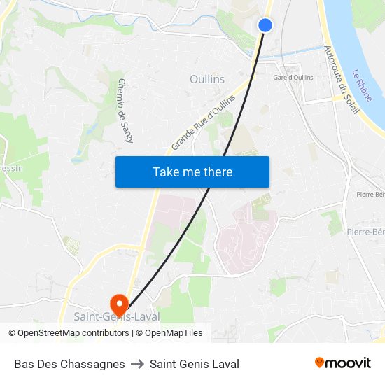 Bas Des Chassagnes to Saint Genis Laval map