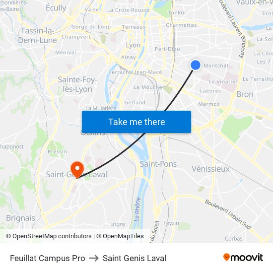 Feuillat Campus Pro to Saint Genis Laval map