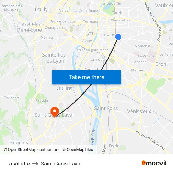 La Villette to Saint Genis Laval map