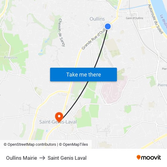 Oullins Mairie to Saint Genis Laval map