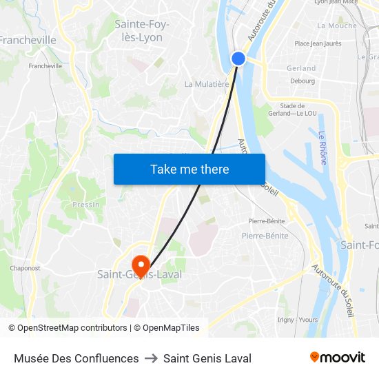 Musée Des Confluences to Saint Genis Laval map