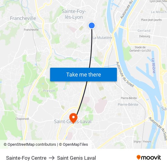 Sainte-Foy Centre to Saint Genis Laval map