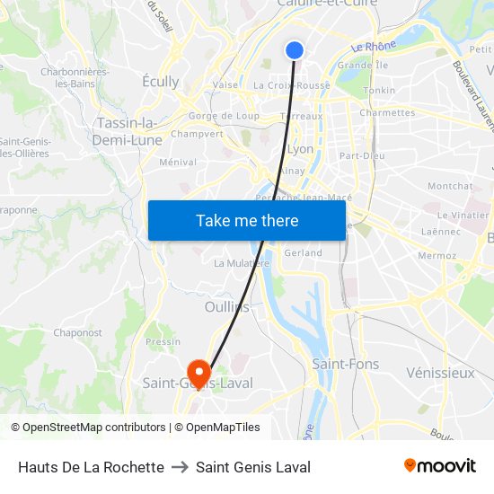 Hauts De La Rochette to Saint Genis Laval map