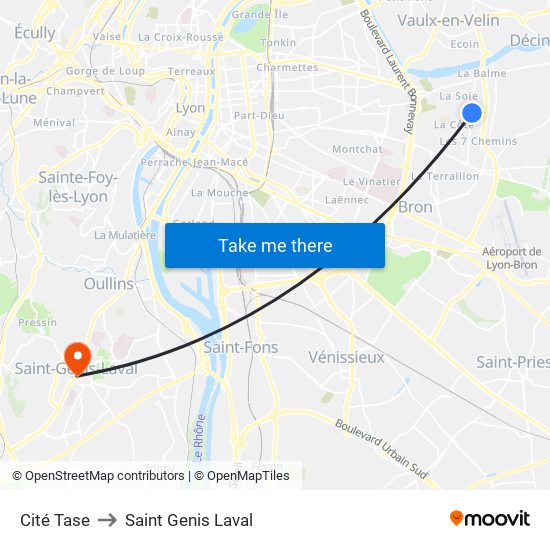 Cité Tase to Saint Genis Laval map