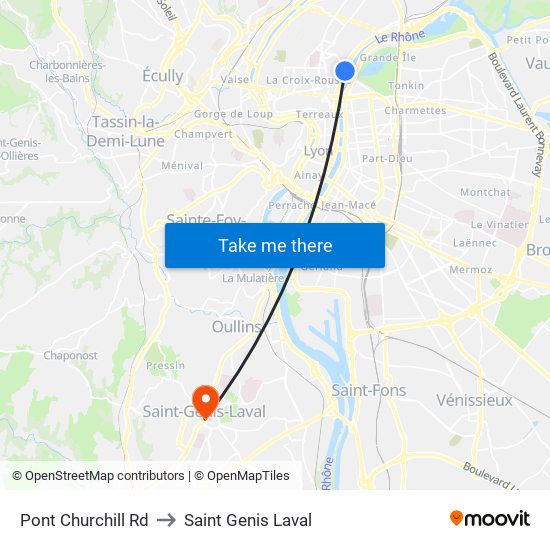 Pont Churchill Rd to Saint Genis Laval map