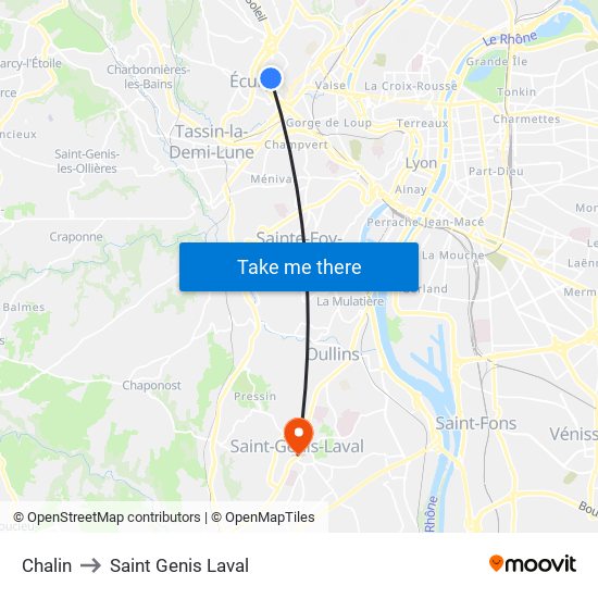 Chalin to Saint Genis Laval map