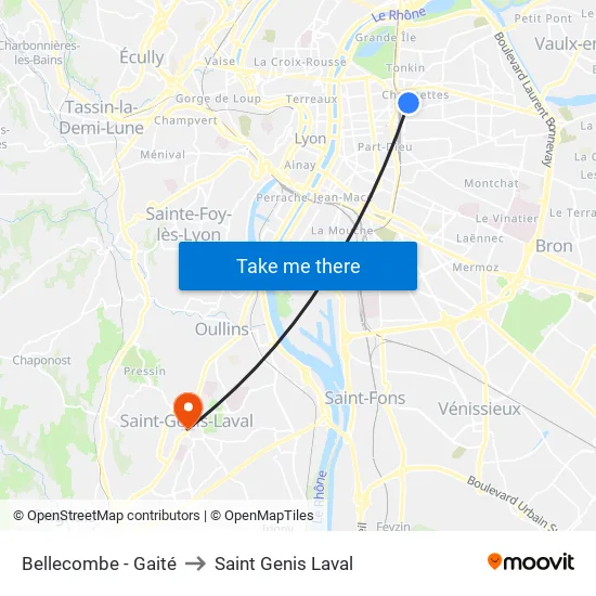 Bellecombe - Gaité to Saint Genis Laval map